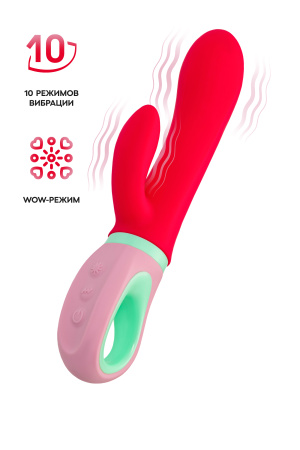 Вибратор с клиторальным стимулятором Flovetta PETUNIA, силикон, красный, 19 см