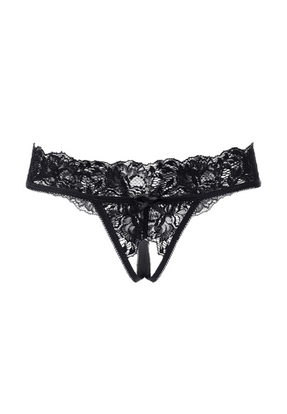 Эротические трусики Erolanta Lingerie Collection с декоративным вырезом сзади, кружевные черные (42-44)