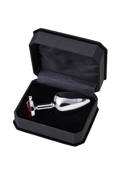 Анальная втулка TOYFA Metall, металл, серебрянная, с рубиновым кристаллом, 10 см, Ø 4 см, 360 гр