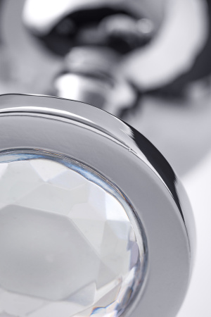 Анальная втулка  TOYFA Metall, металл, серебрянная, с белым  кристаллом, 10 см, Ø 4 см