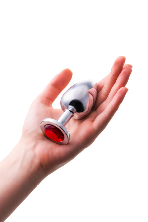 Анальная втулка TOYFA Metall, металл, серебрянная, с рубиновым кристаллом, 10 см, Ø 4 см, 360 гр