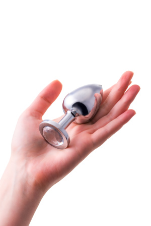 Анальная втулка  TOYFA Metall, металл, серебрянная, с белым  кристаллом, 10 см, Ø 4 см