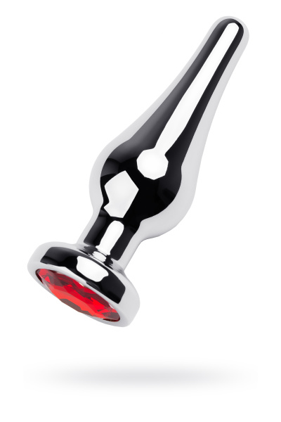 Анальная втулка TOYFA Metall, металл, серебряная с красным кристаллом, 10 см, Ø 3 см, 95 гр