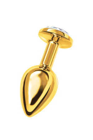 Анальная втулка Metal by TOYFA, металл, золотая, с белым кристаллом, 7,5 см, Ø 3 см, 145 г