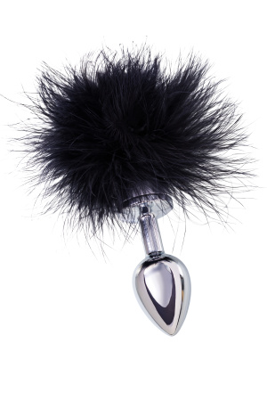 Анальная втулка TOYFA Metall, металл, серебристая, с черной опушкой, 6 см, Ø 2,9 см