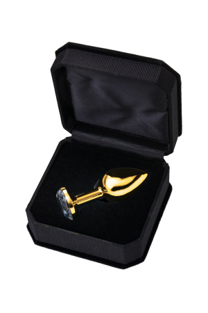 Анальная втулка Metal by TOYFA, металл, золотая, с белым кристаллом, 7,5 см, Ø 3 см, 145 г