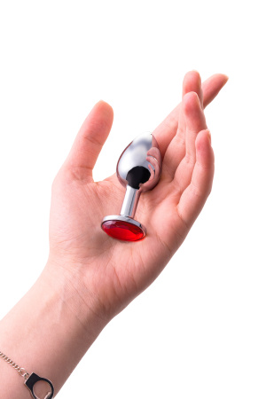 Анальная втулка TOYFA Metall, металл, серебрянная, с  рубиновым кристаллом, 7,5 см, Ø 3 см, 145 г