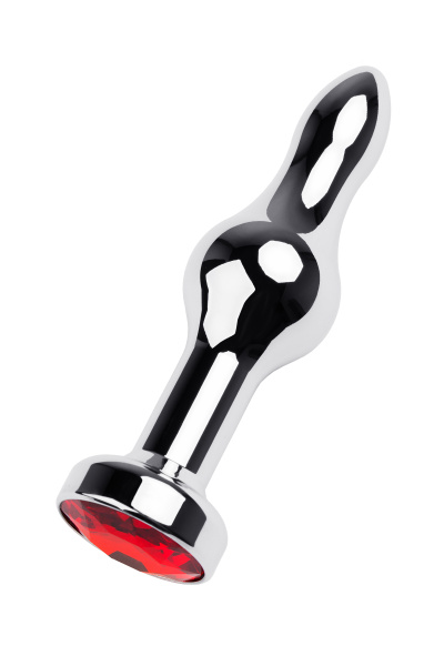 Анальная втулка TOYFA Metall, металл, серебряная  с красным кристаллом 10 см, Ø 2,8 см, 75 гр