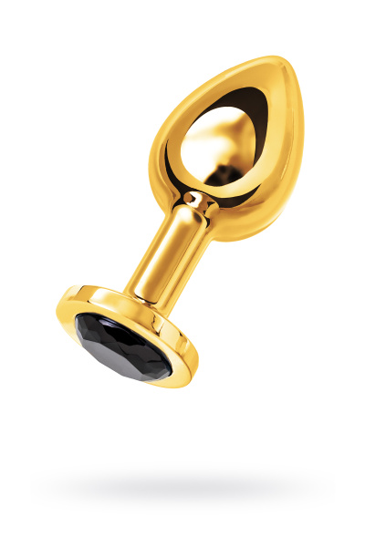 Анальная втулка TOYFA Metall,  металл, золотая,  с черным кристаллом, 10 см, Ø 4 см