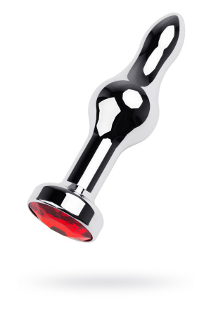 Анальная втулка TOYFA Metall, металл, серебряная  с красным кристаллом 10 см, Ø 2,8 см, 75 гр